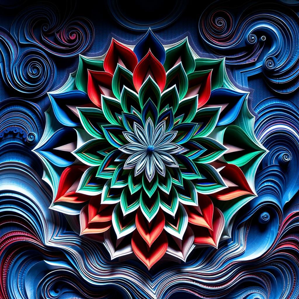 Colorful 3D Lotus of Life in Striped Paper