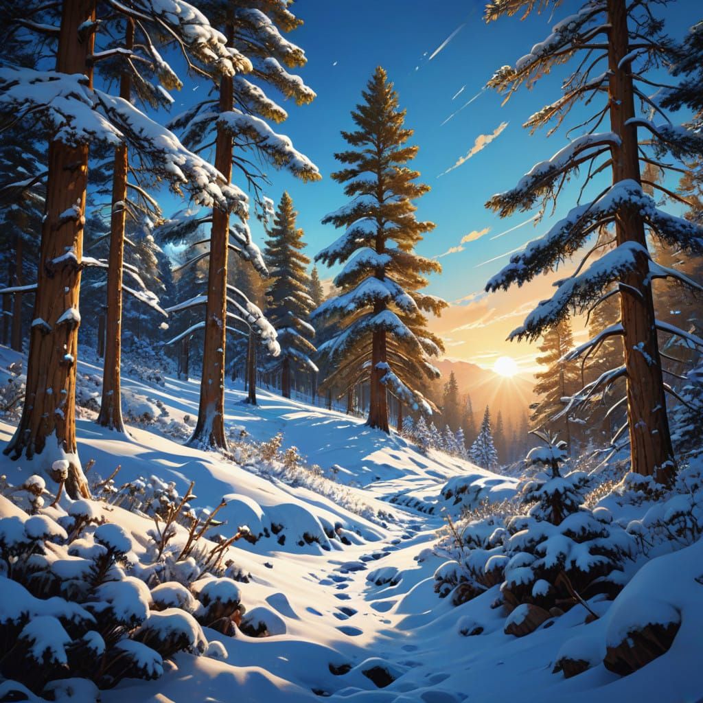 Majestic Snow-Capped Mountains in Vibrant Anime Style