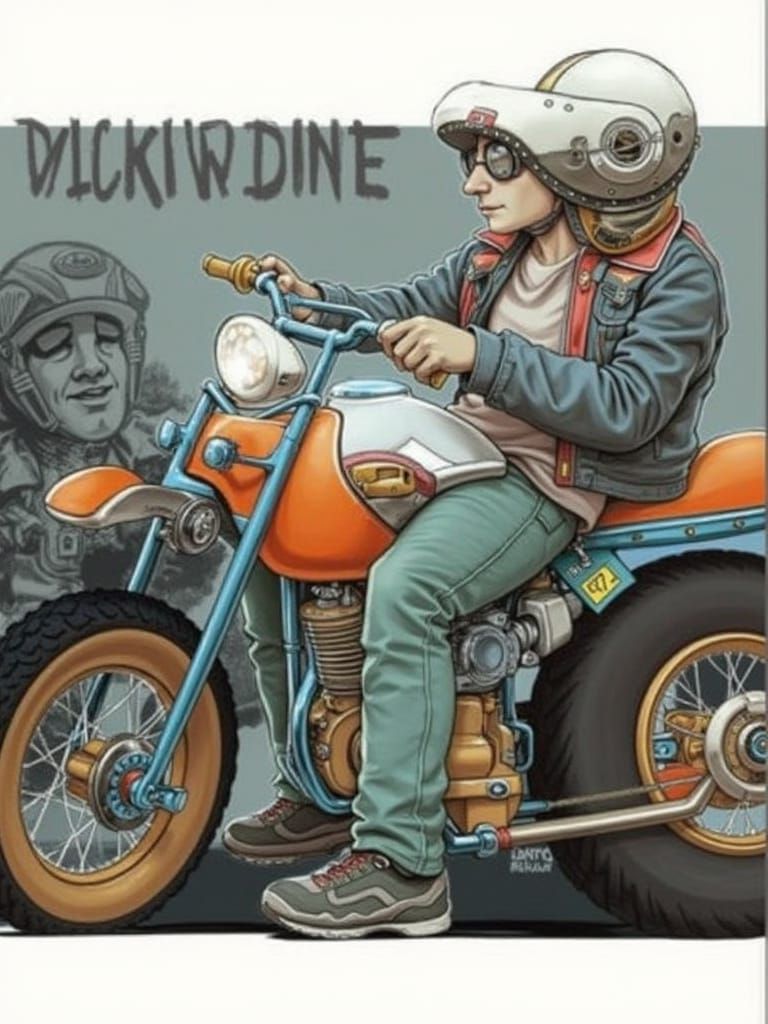 Man Rides Miniature Motorcycle with Futuristic Aesthetic