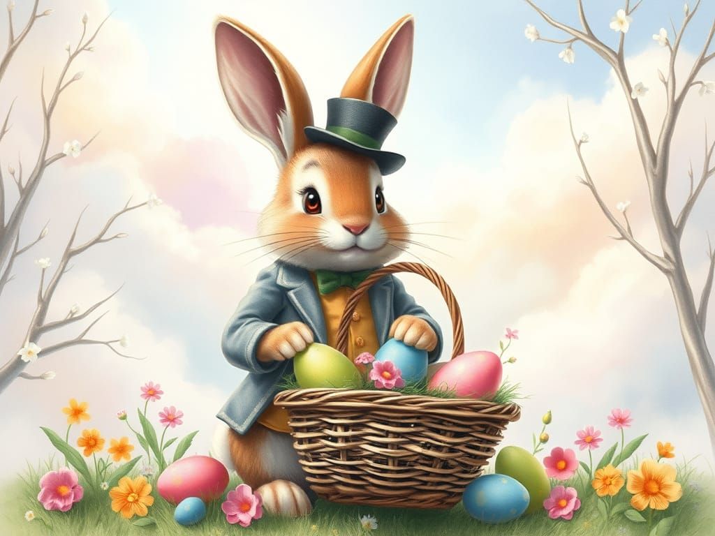 Whimsical Easter Bunny in Vintage-Inspired Attire