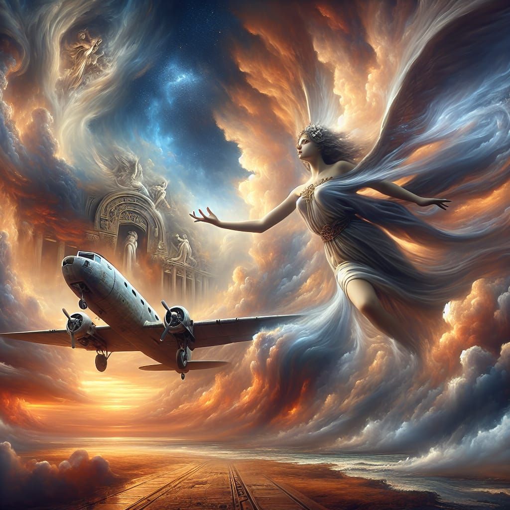 Goddess Guides Airplane in Digital Matte Painting