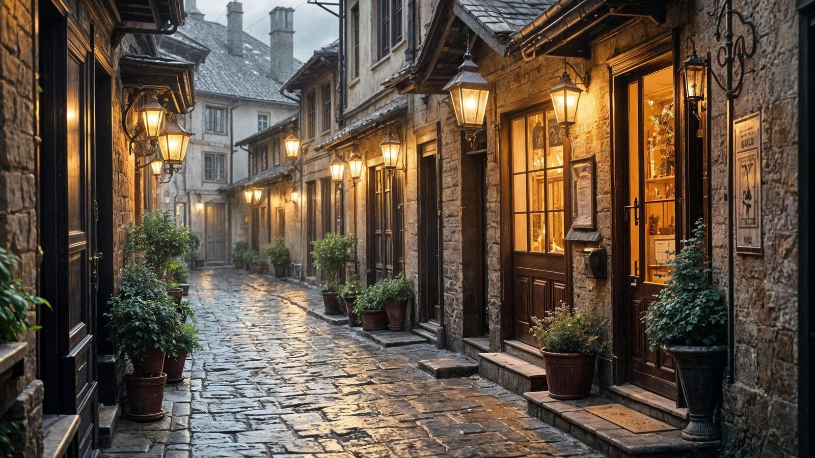 Quiet Cobblestone Alley with Ornate Doors