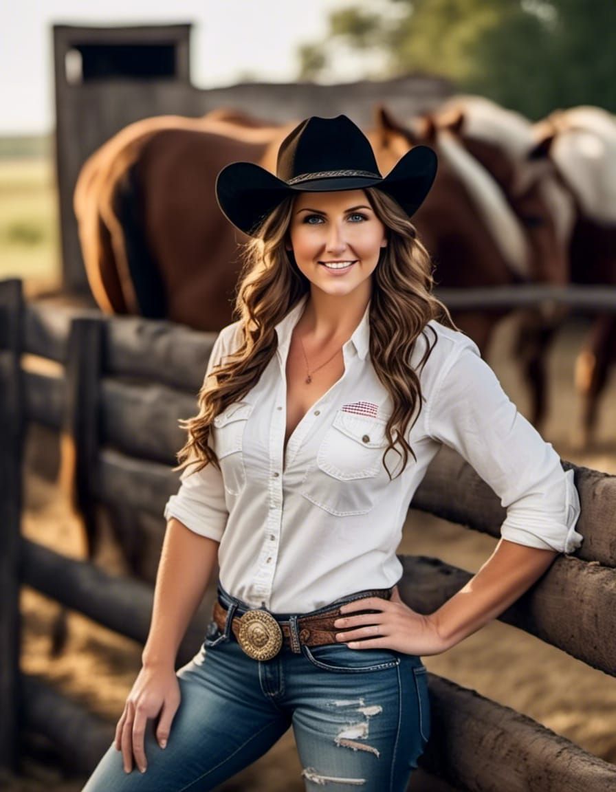 Alluring Cowgirl with Brunette Hair and Cowboy Hat