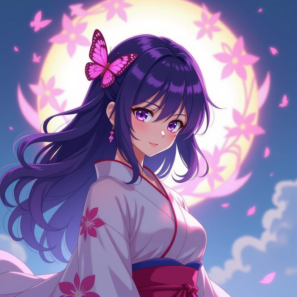 Anime Shinobu in Heroic Pose with Swirling Energy