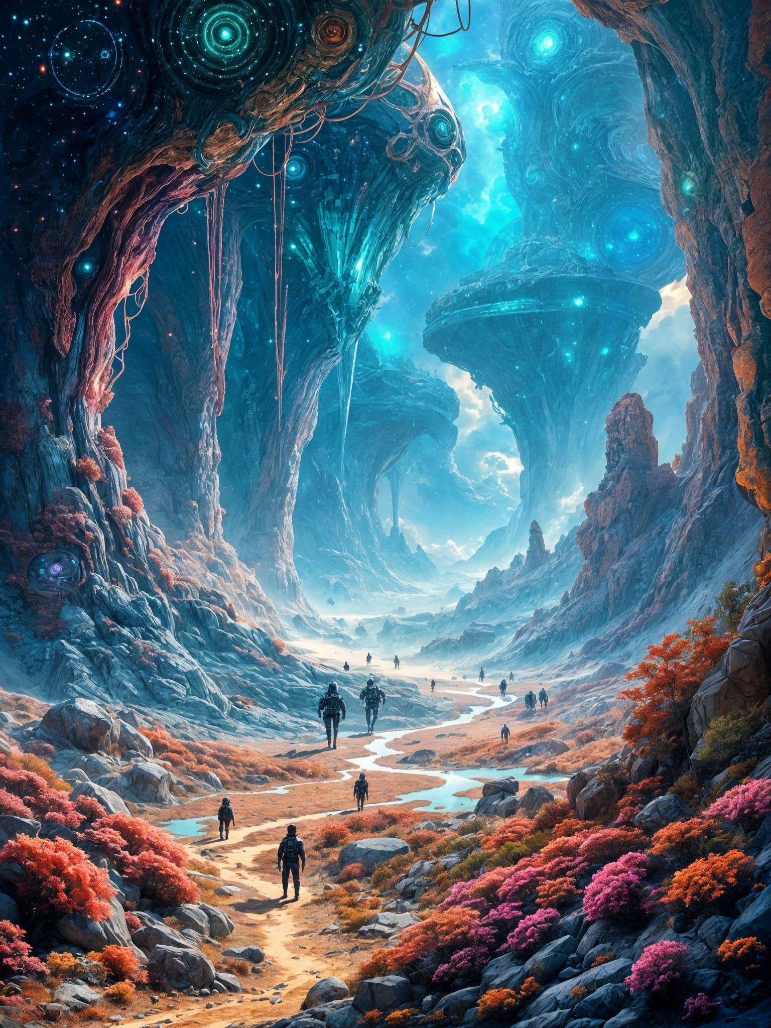 Glacial Bloom Circuitry in Sci-Fi Fantasy Landscape