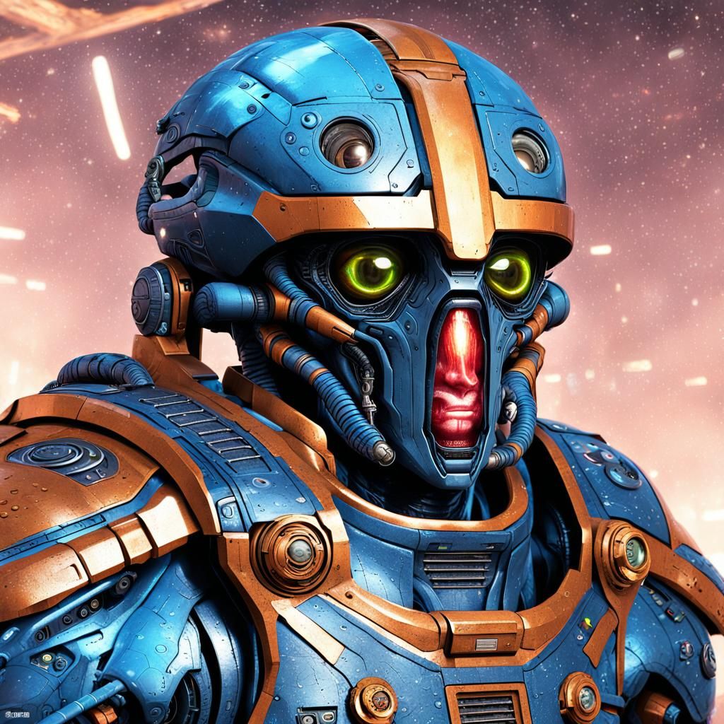 Friendly Cyborg Alien in Sci-Fi Space Station