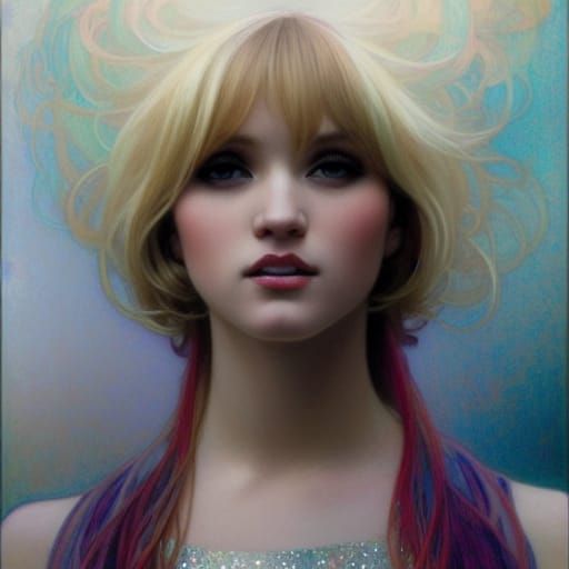 Blonde Cheerleader in Pointillist Style by Daniel Gerhartz