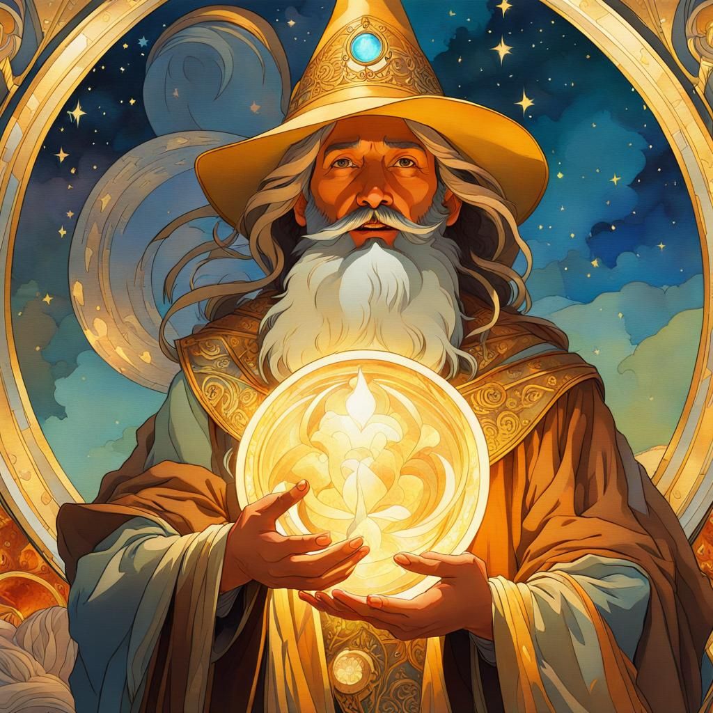 Smiling Wizard in Art Nouveau Style