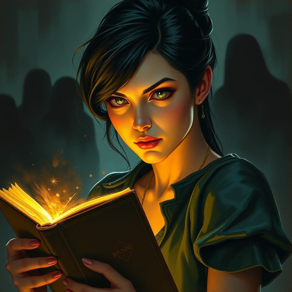 Mystical Book Portrait in Painterly Style