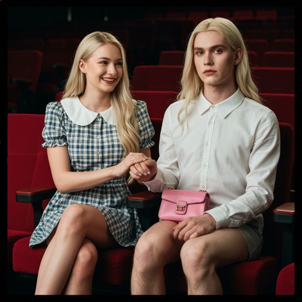 Woman Holds Hand of Androgynous Person in Dress