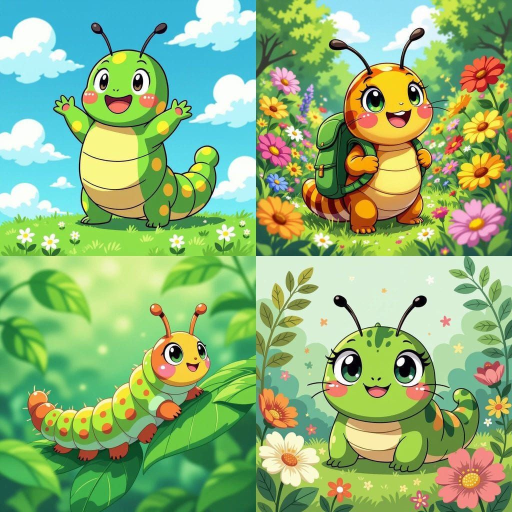 Excited Caterpillar in Anime Style