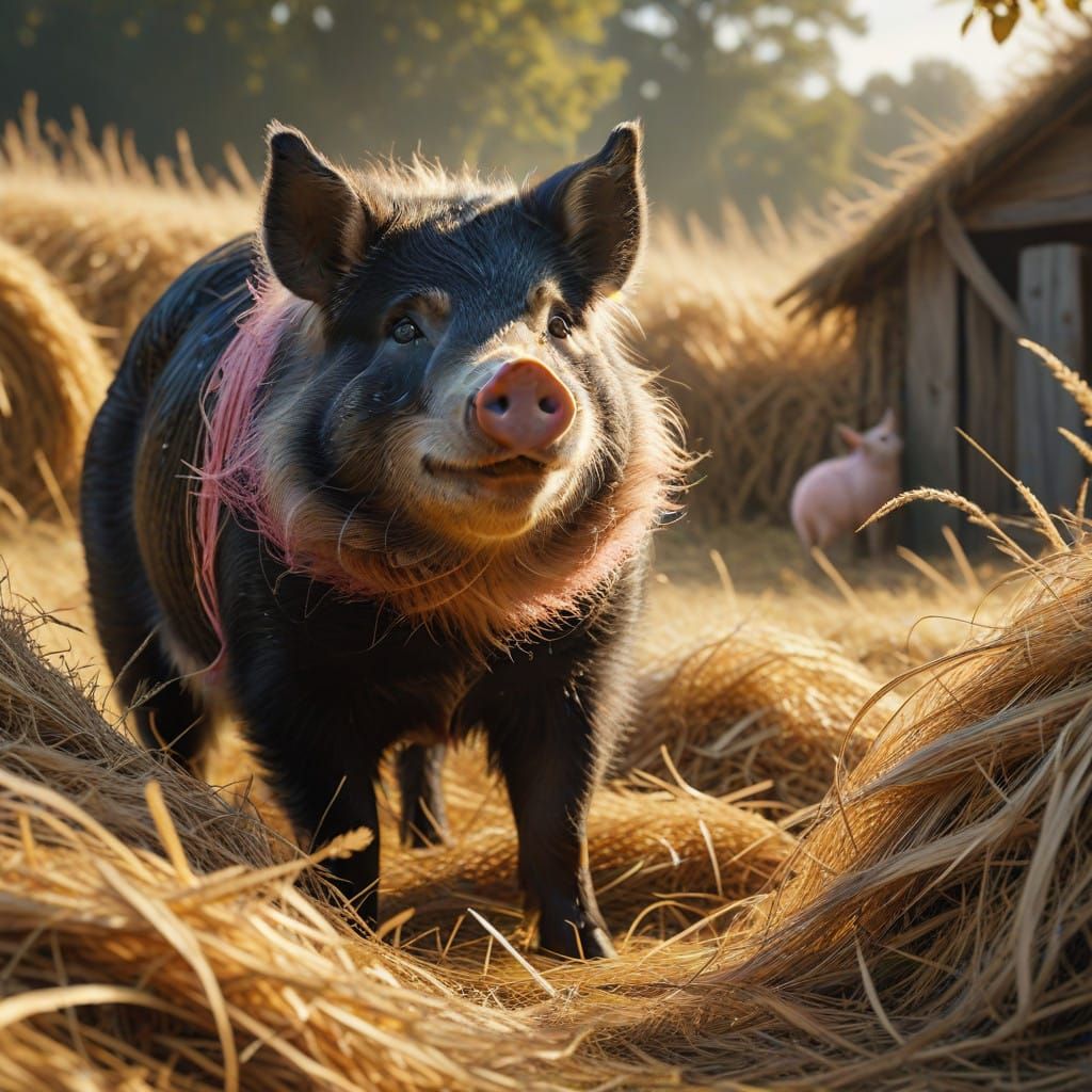 Whimsical Pig in a Golden Haystorm