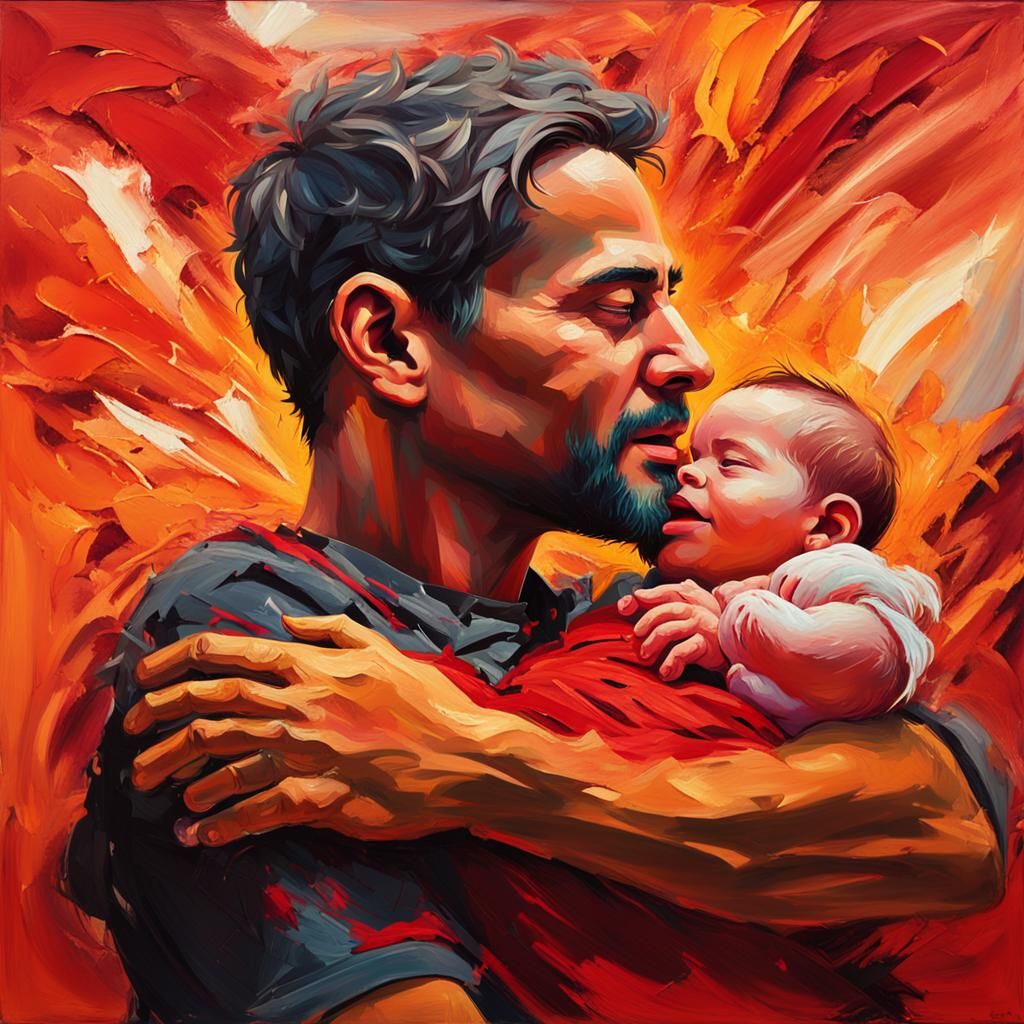 Heart Exploding: Expressionist Father and Child Portrait