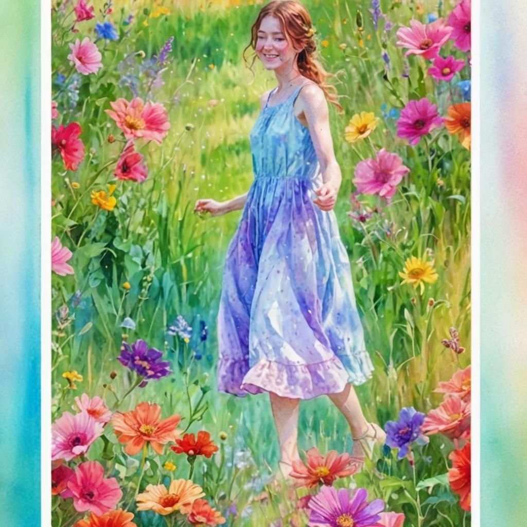 Girl in Rainbow Dress: Hyper-Realistic Digital Art