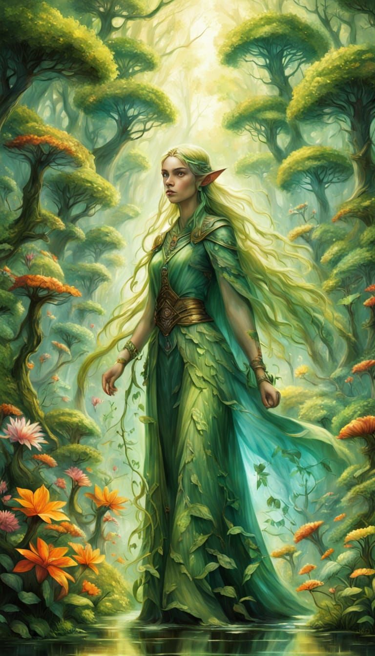 Luminous Fantasy Elf in Ancient Forest
