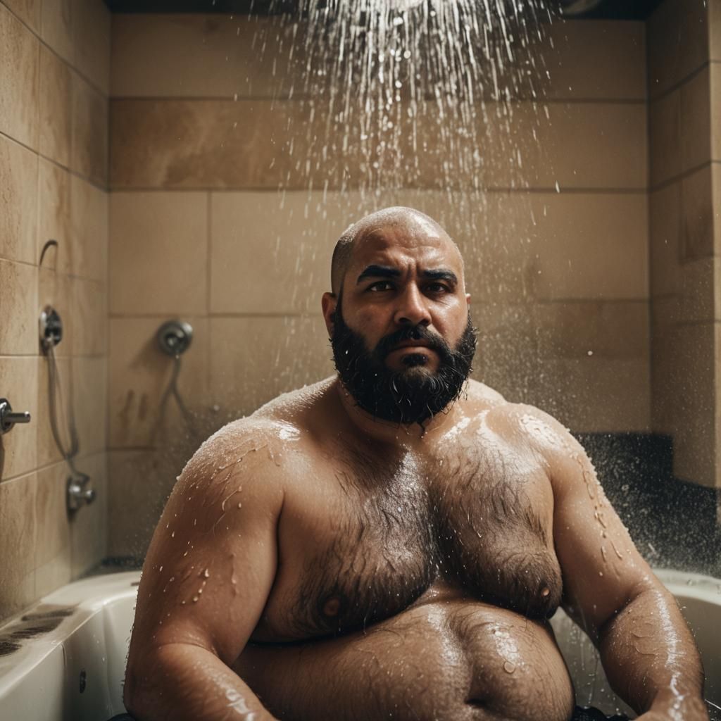 Lebanese Man in Shower: Cinematic Film Still