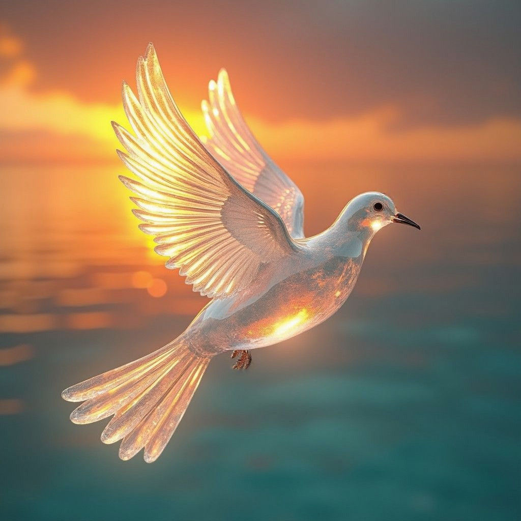 Glass Dove Flying Towards Sunset: Matte Painting