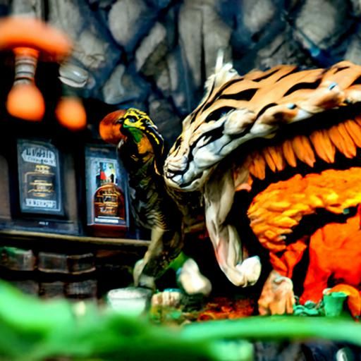Drunk Tiger and Velociraptor Fight: Fantasy Concept Art