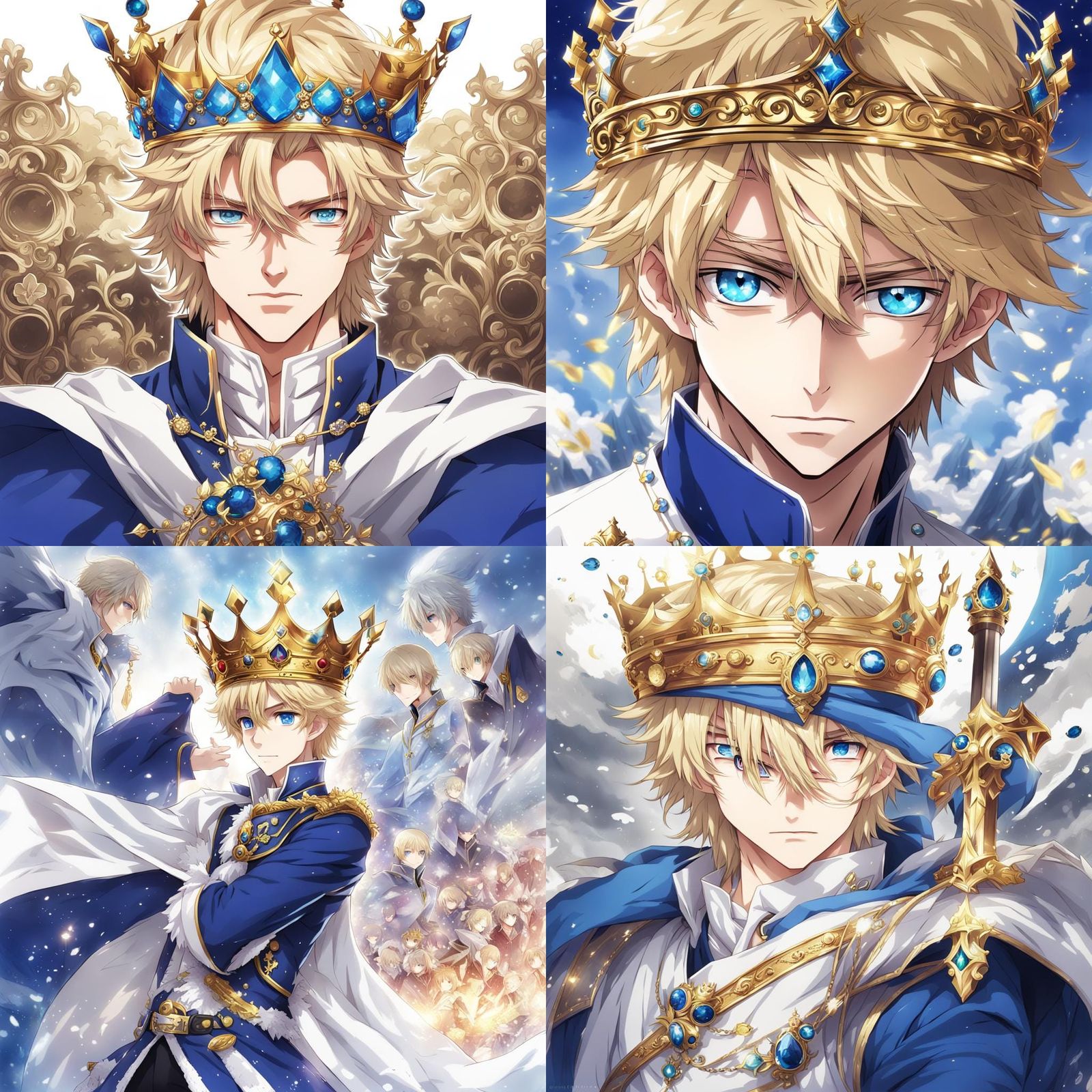 Blonde Prince with Crown in Anime Style