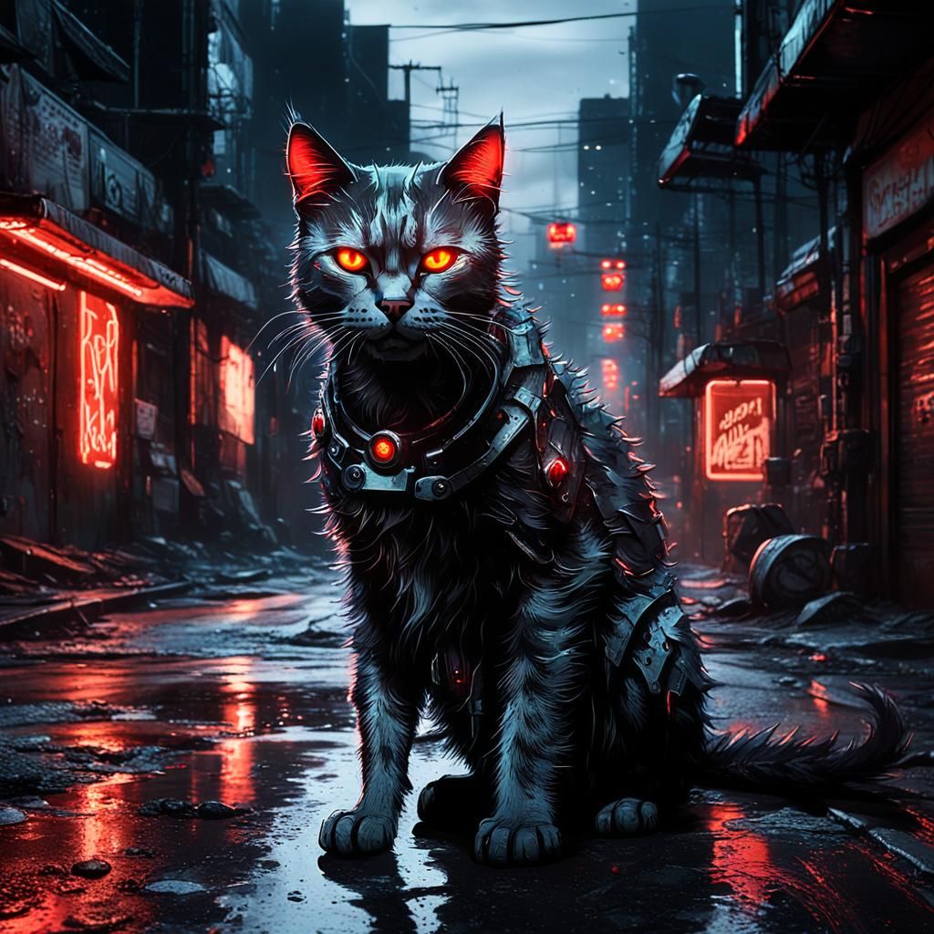 Mecha Feline Cyborg in Gritty Urban Decay