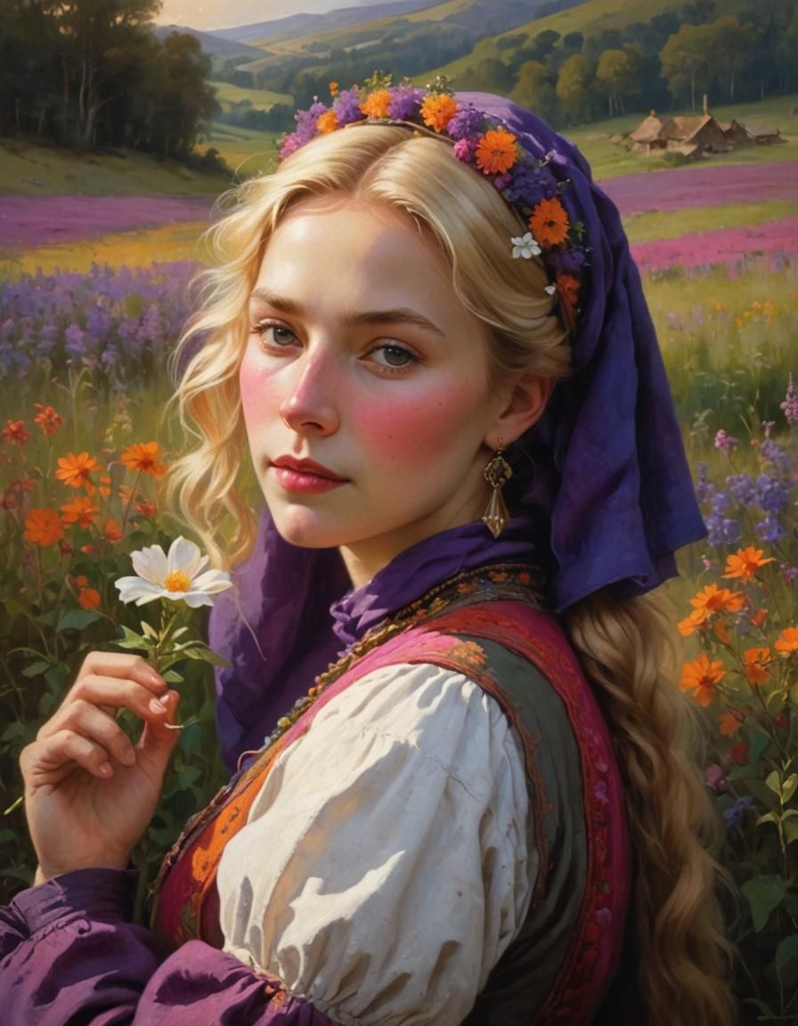 Portrait of Blonde Peasant Woman in Rembrandt Style