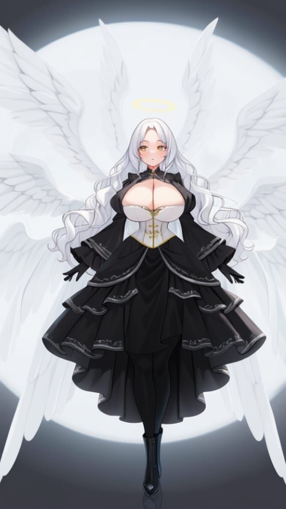 Angel Gabriel in Gothic Dress with White Wings
