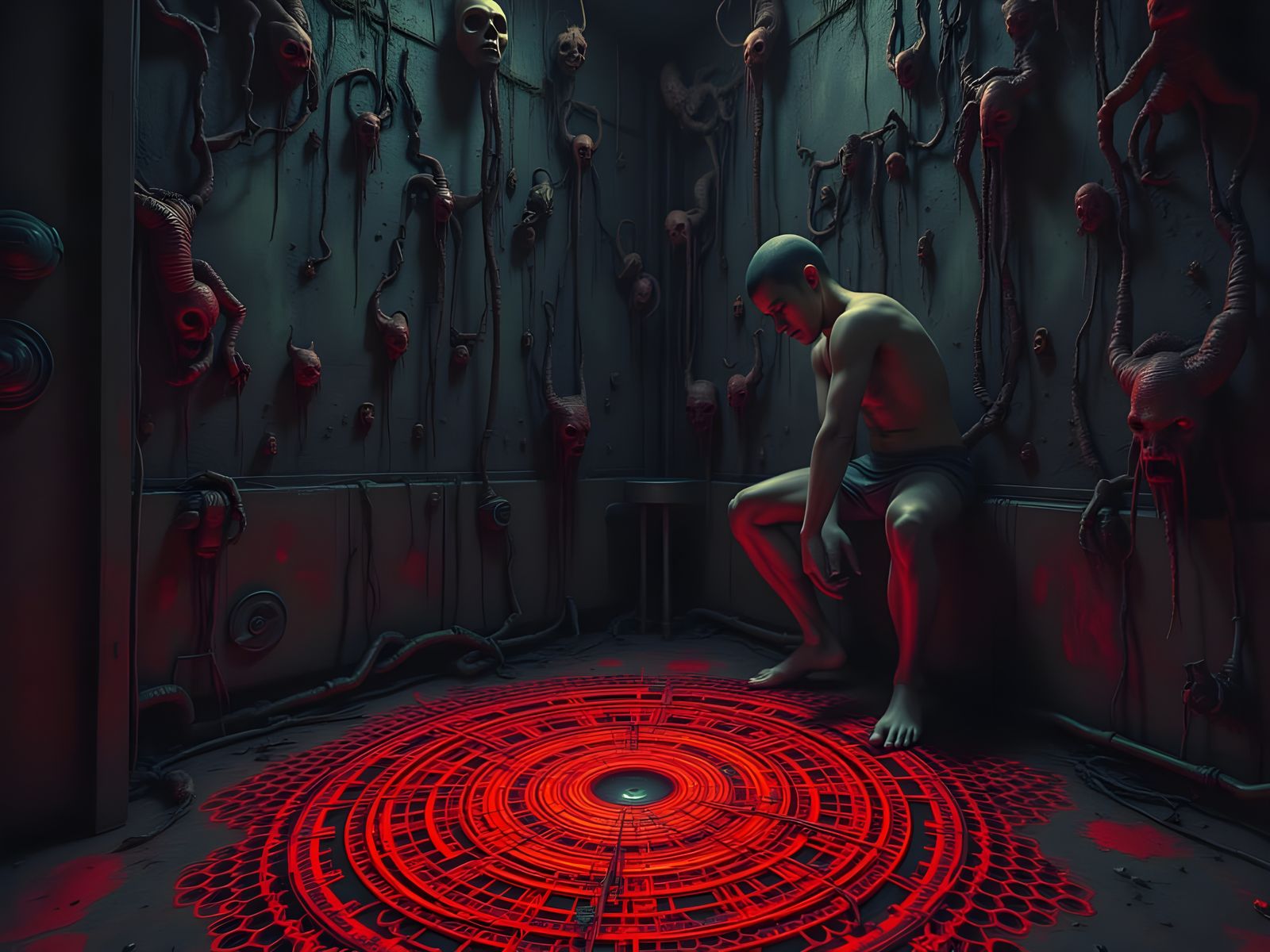 Terrified Man Trapped in Honeycomb Horror Liminal Space