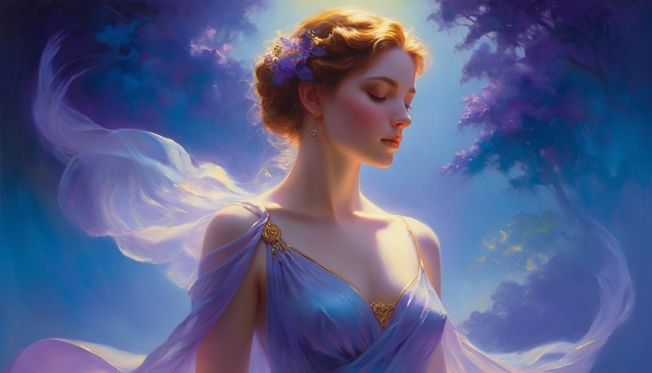 Dreamy Ethereal Landscape with Lone Figure in Misty Fog