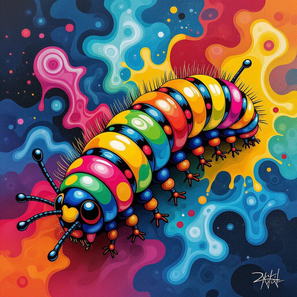 Colorful Caterpillar in Graffiti Art, Comic Book Style