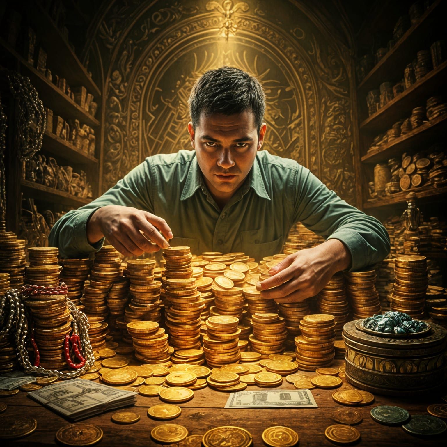 Hyperrealistic Mr. Krabs Stacking Money