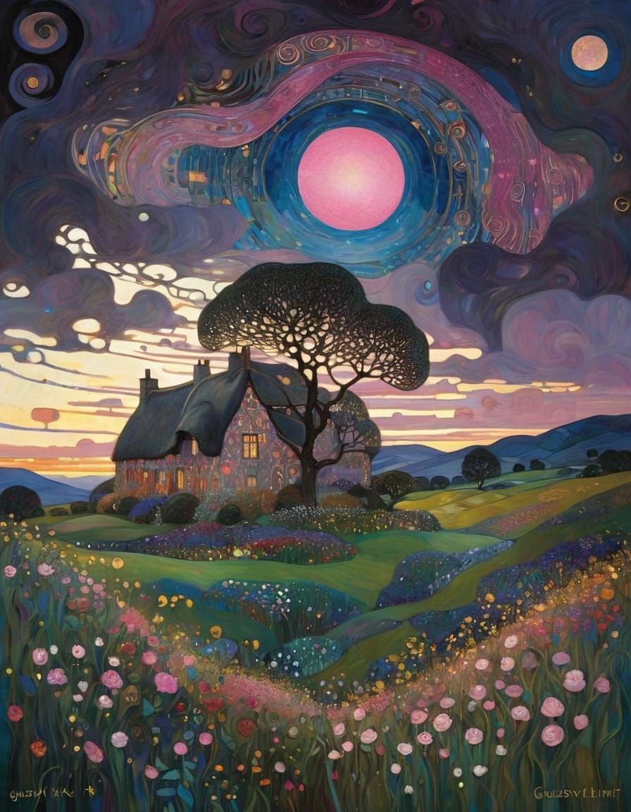 Golden Hour Scottish Spring in Vibrant Pink and Liquid Ink