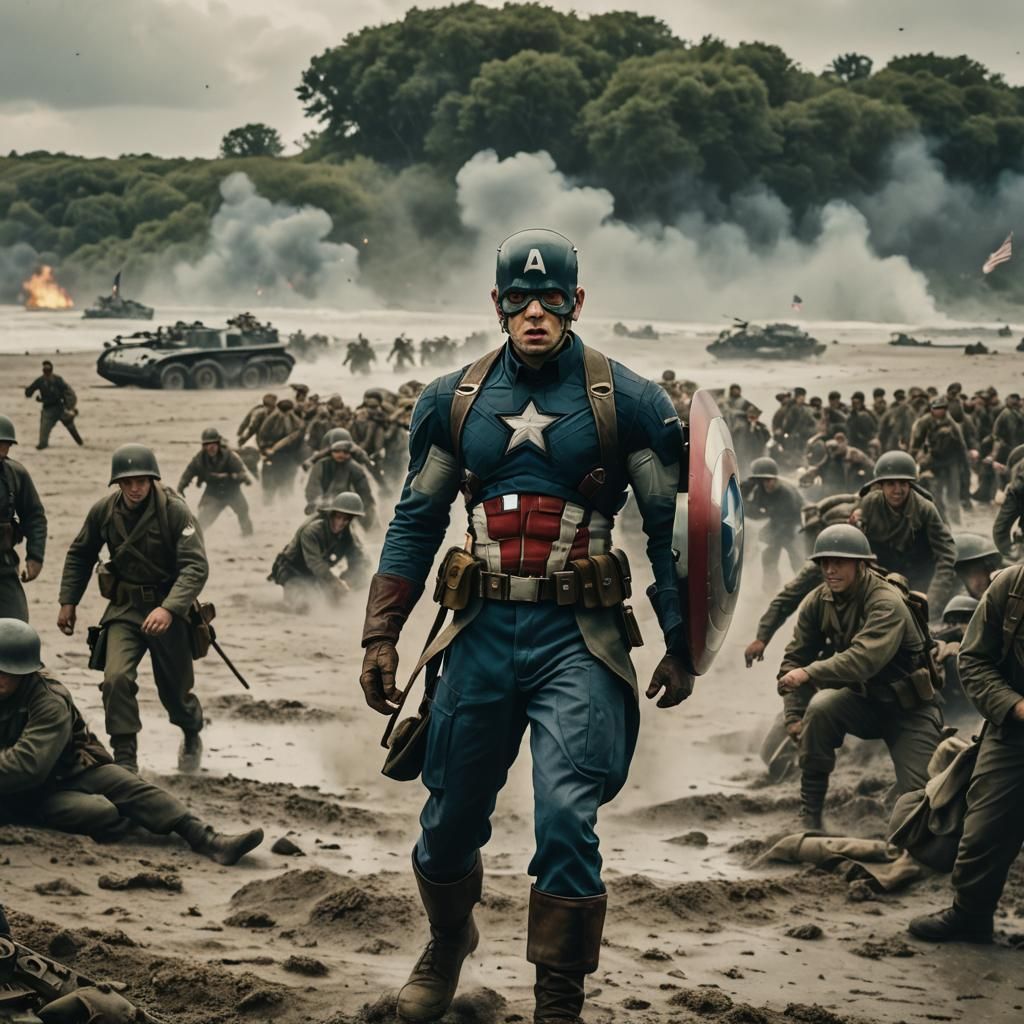 Captain America in Epic D-Day Battle