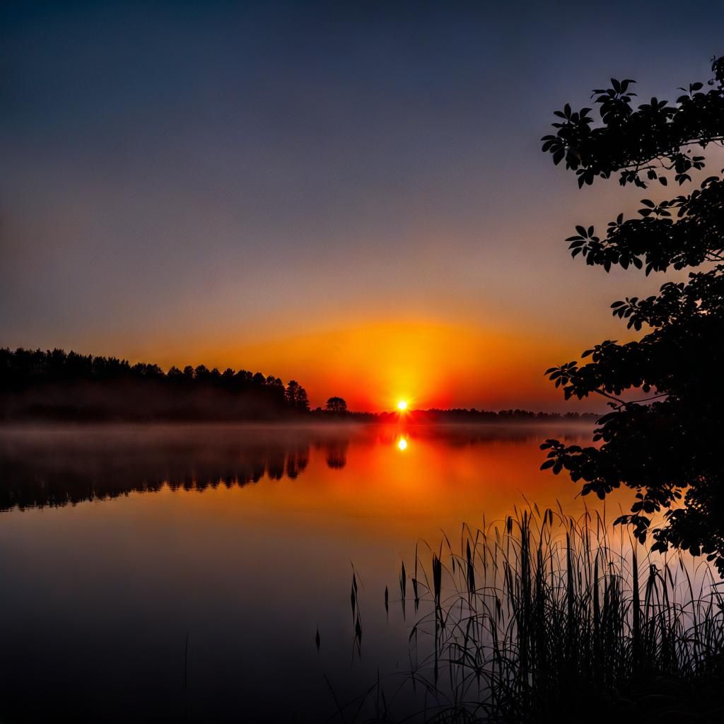 Sunrise Over Lake Without Yellow Hues