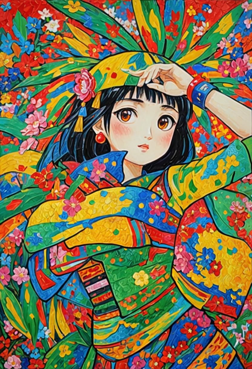 Colorful Expressionist Oil Painting with Impasto Texture