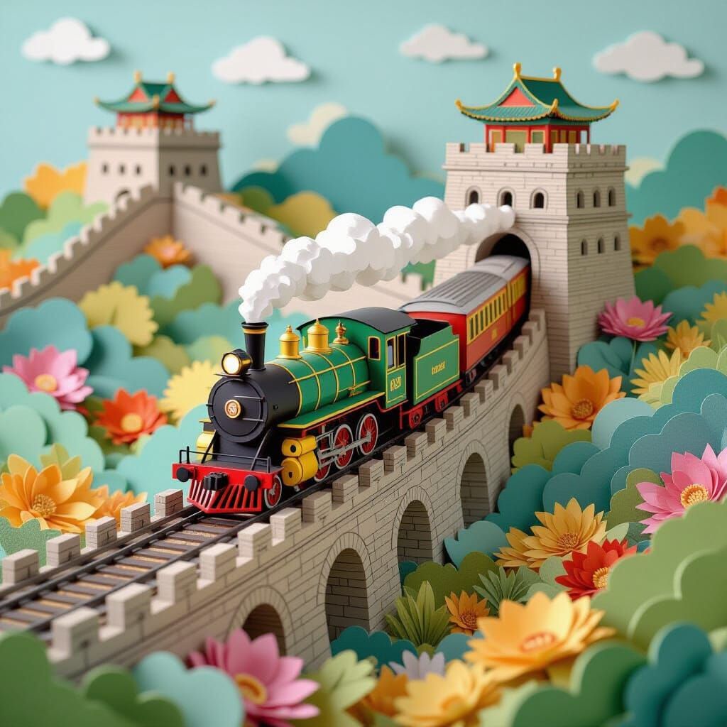 Time-Traveling Train Crashes Through Great Wall Diorama