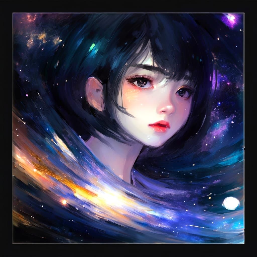 Cosmic Impressionist Portrait with Anime-Inspired Jelly Eyes