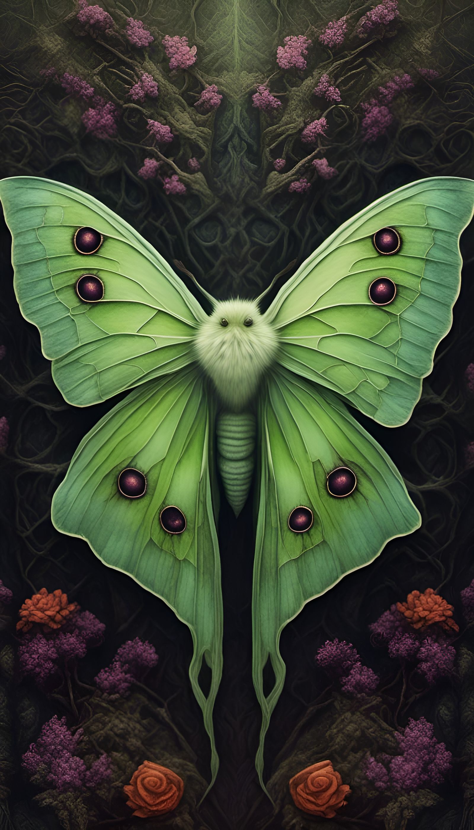 Eldritch Luna Moth in Psychedelic Gothic Style