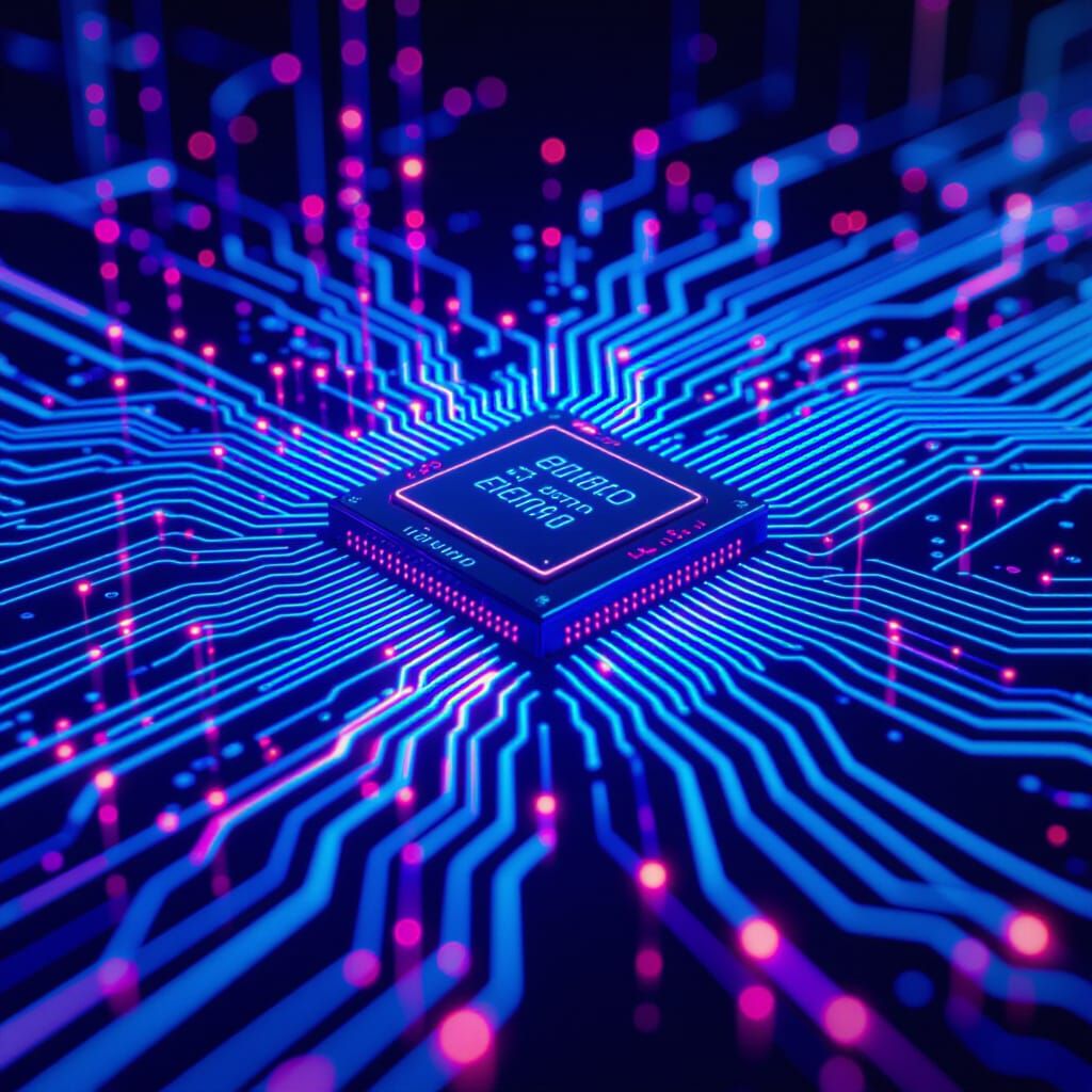 Holographic Circuitry Display in Cinematic 3D Style