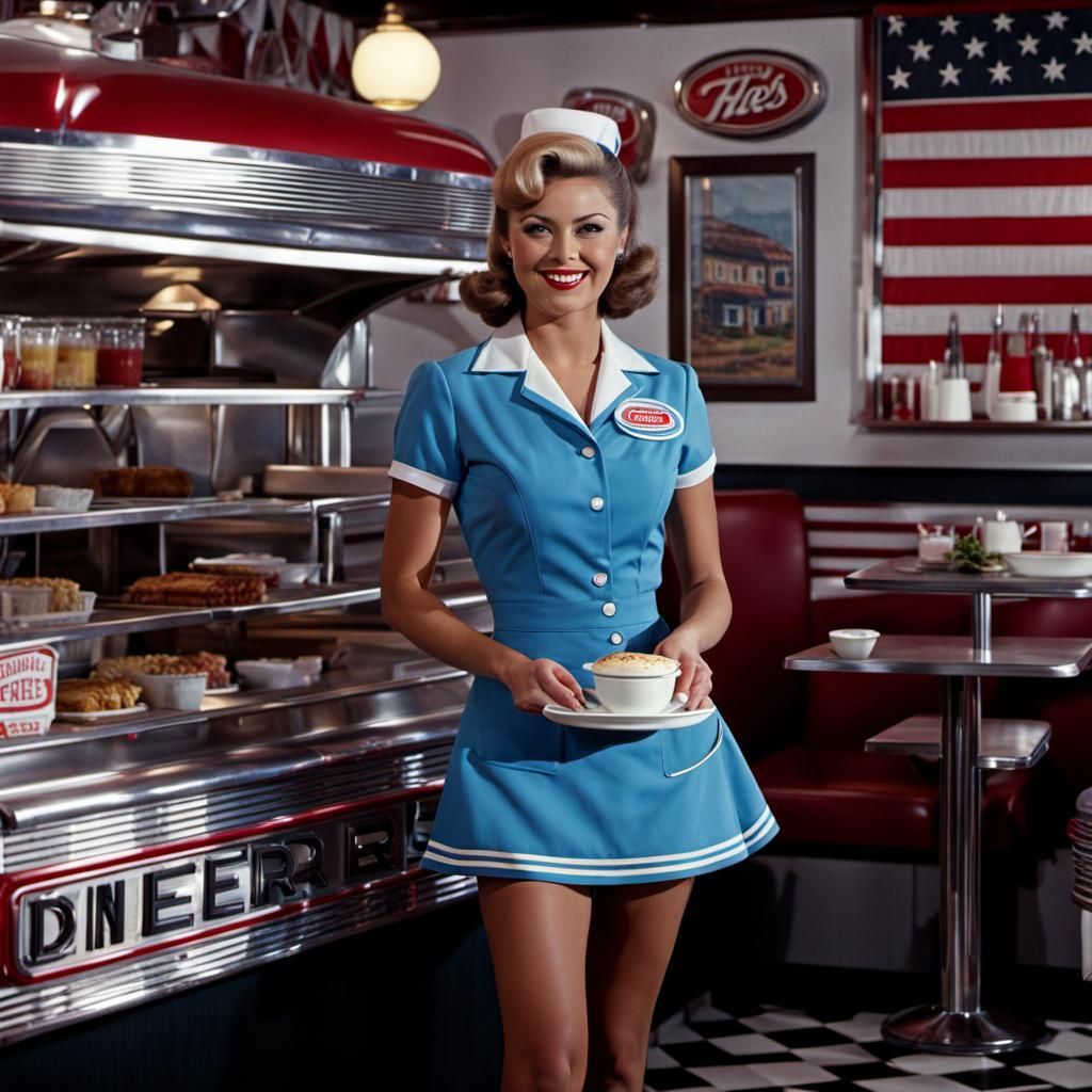 1960s Waitress in 1965 Diner, Photographic Style