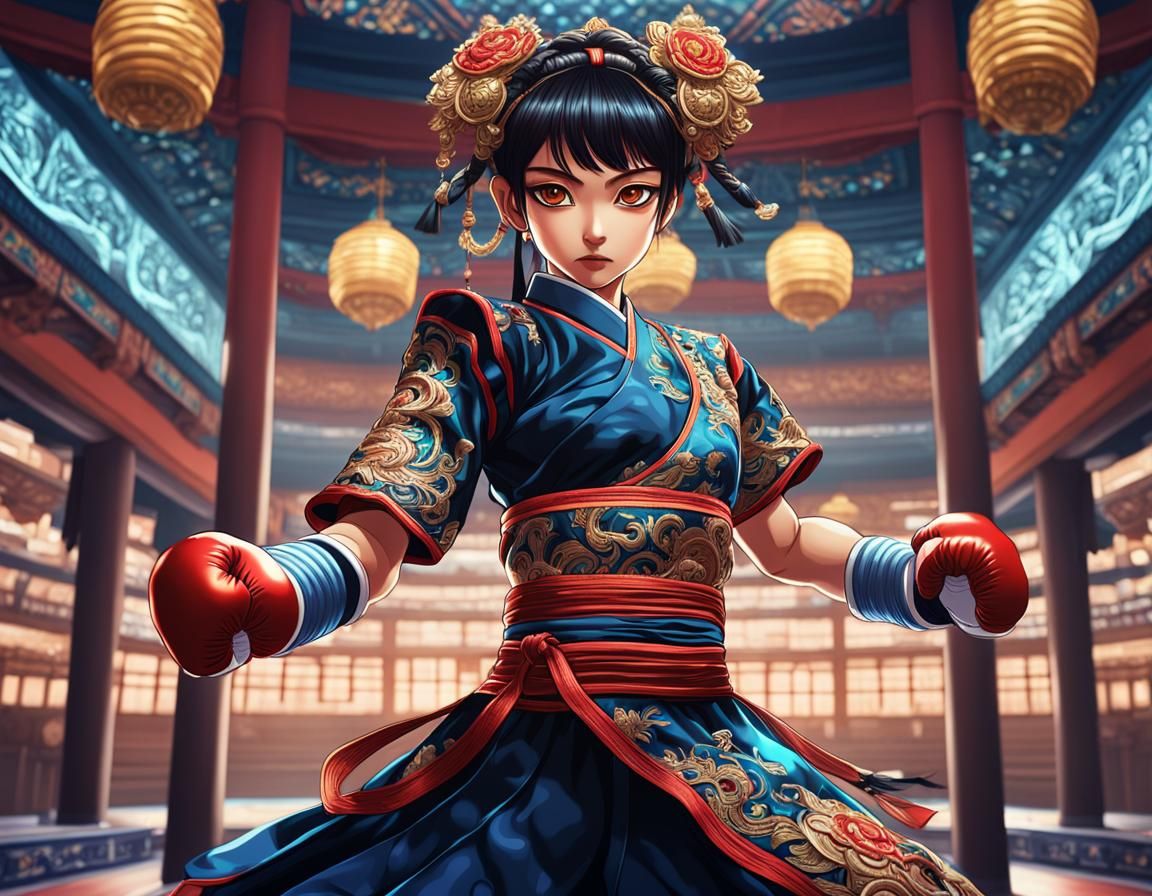Hyperdetailed Anime Martial Arts Woman in Dark Dress