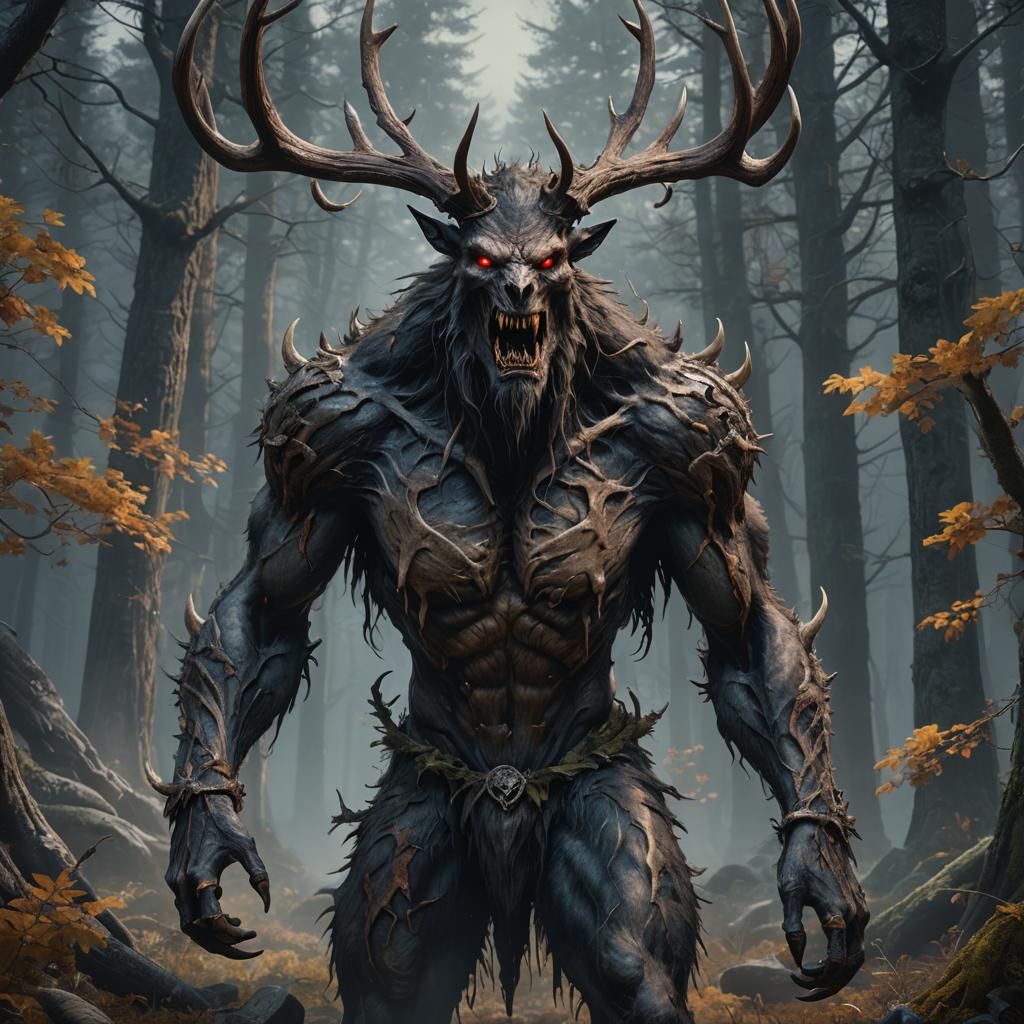 Hyperrealistic Portrait of a Giant Monstrous Wendigo