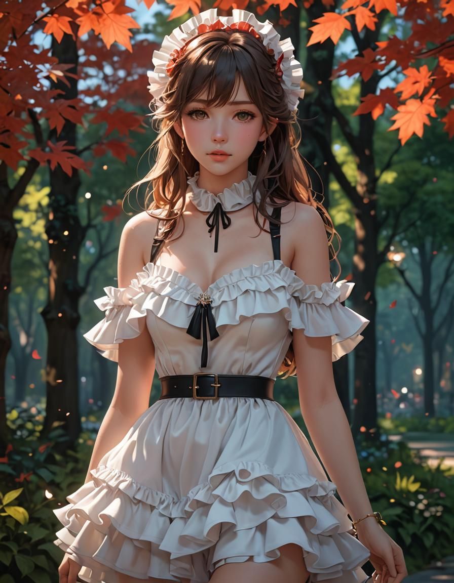 Anime Girl in Ruffle Dress: 3D Art Inspired by WLOP