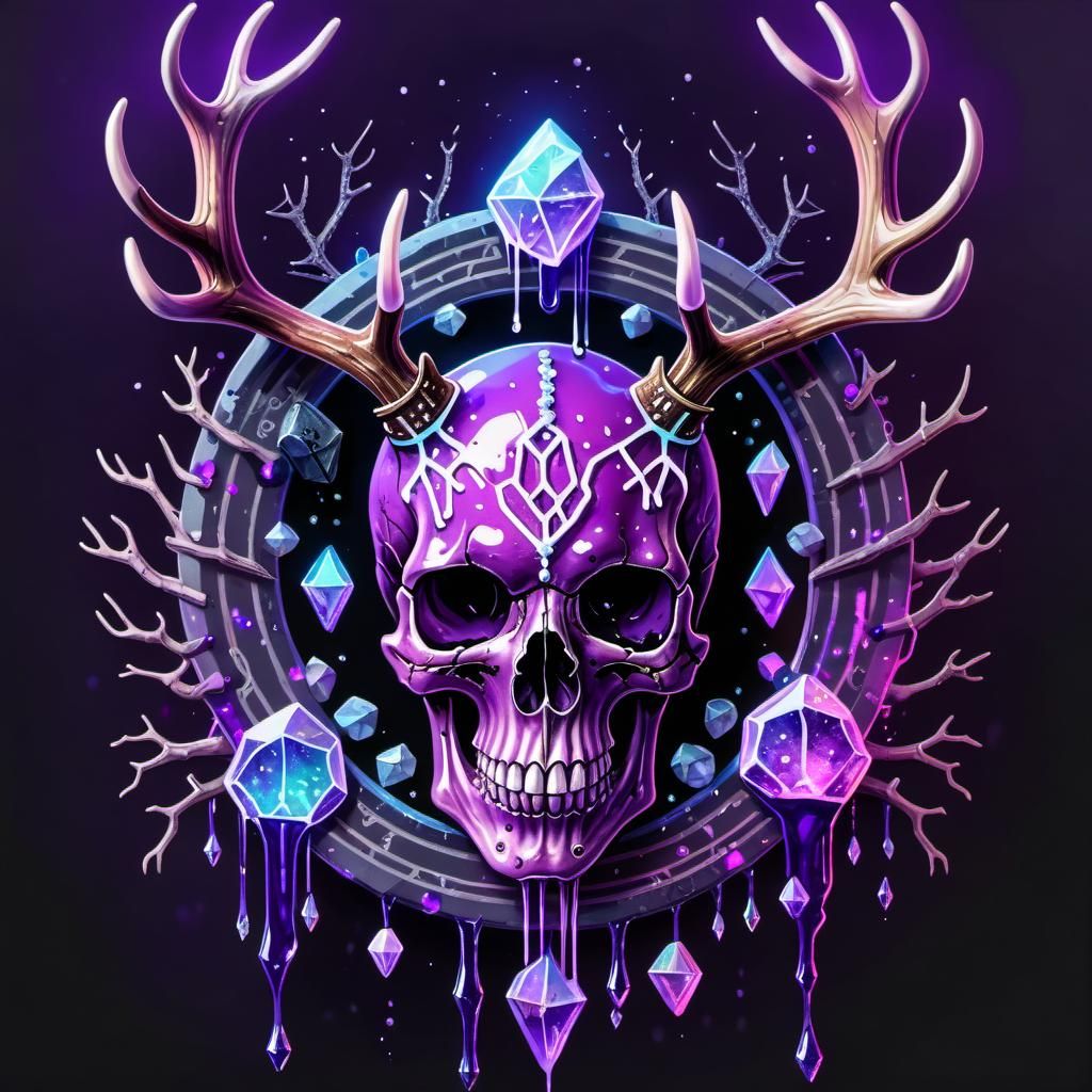 Neon Skull with Antlers in Watercolour Style