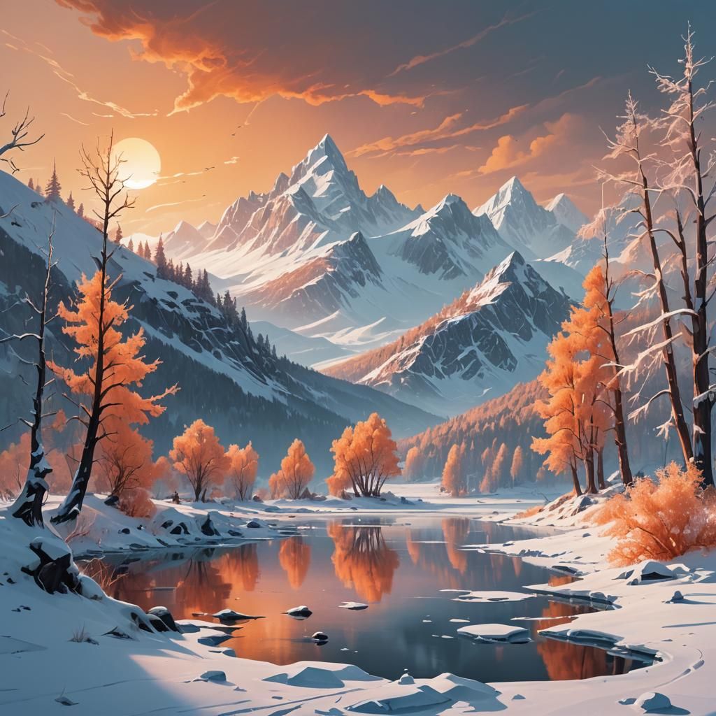 Mystical Winter Landscape with Glowing Trees