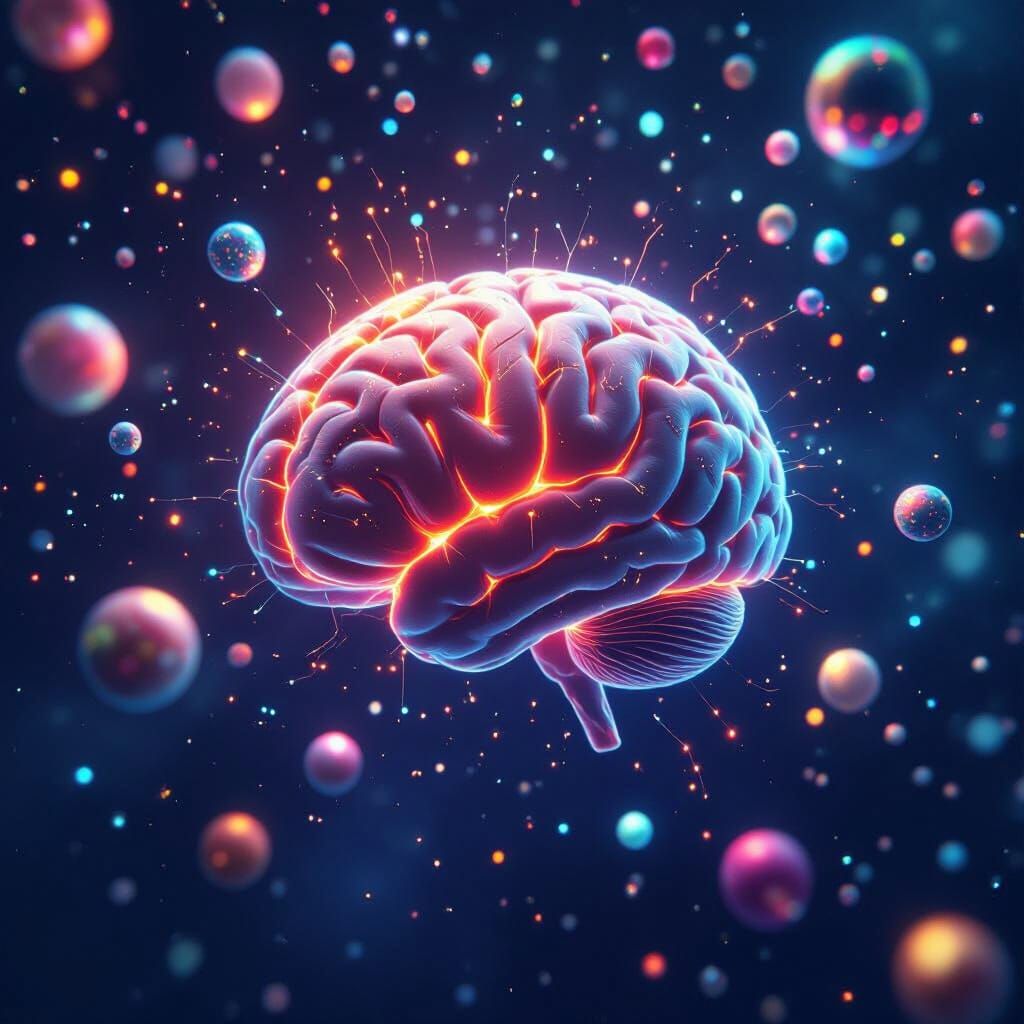 Glowing Brain in Space: A Surreal Illustration