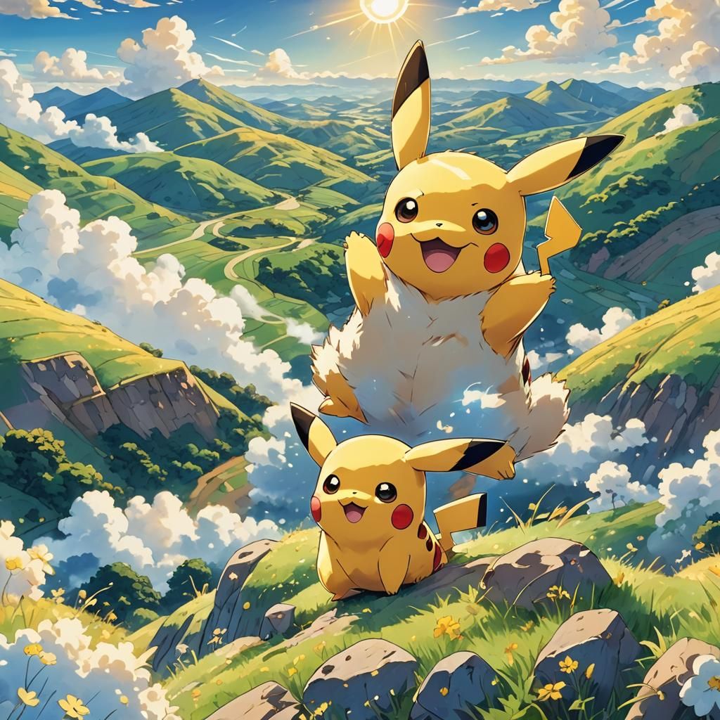Joyful Pikachu Portrait in Cel-Shaded Manga Style