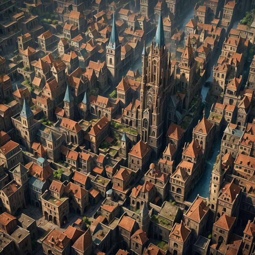 Intricate Labyrinth City in Detailed Matte Painting
