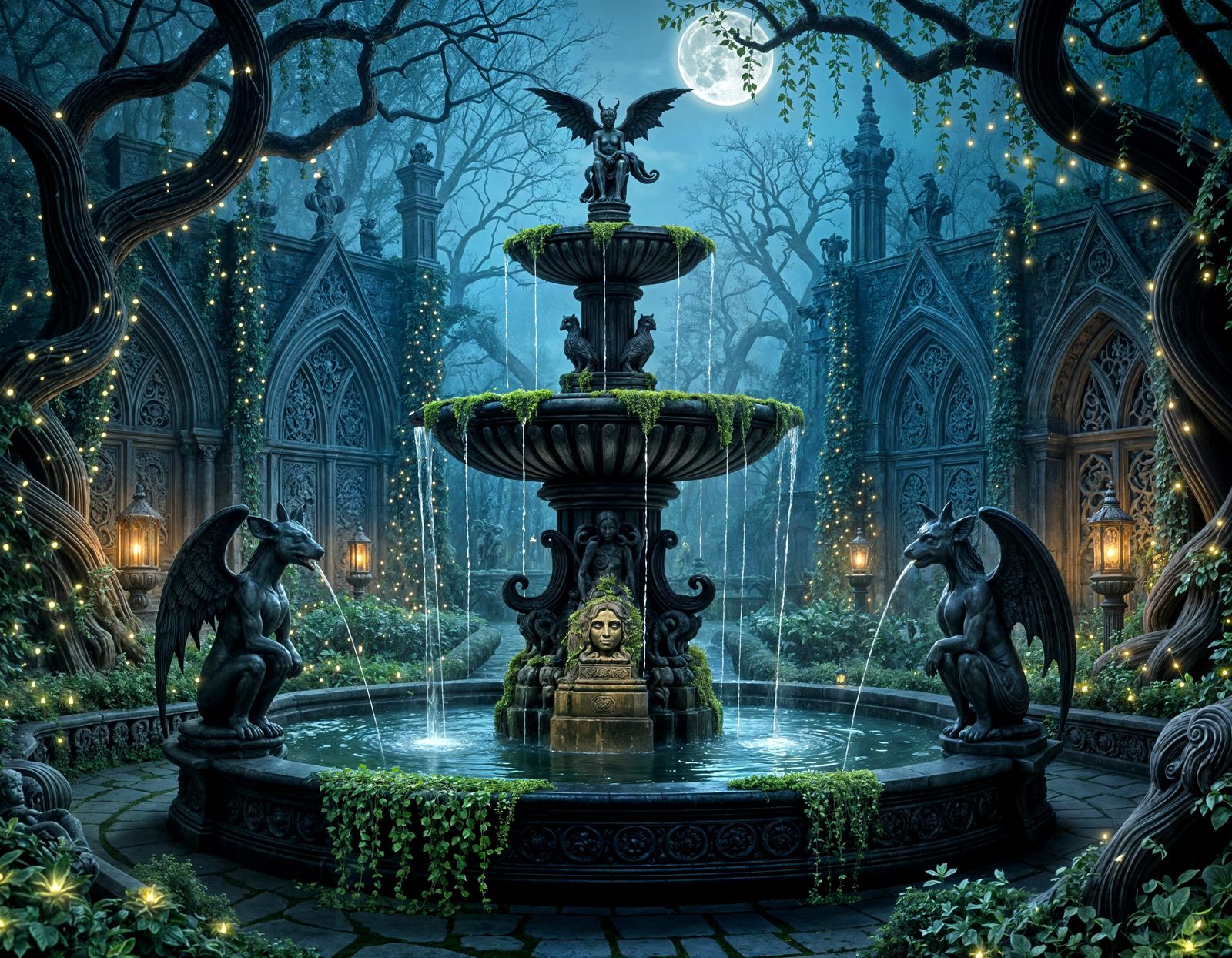 Majestic Gothic Fountain in Enchanting Garden