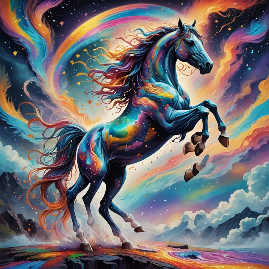 Astral Flying Horse with Rainbow Trail