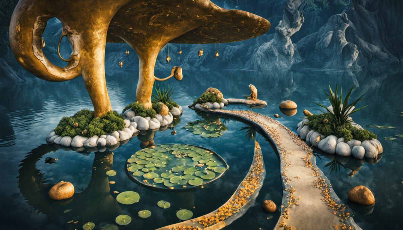 Lilypad Pond in Surreal Dalí Style
